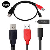 USB Type-C Power Data Male & USB 2.0 Dual Power USB-C Type-C Y 2 az 1-ben Kábel laptophoz és merevlemezhez 80 cm fekete