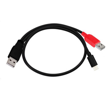 USB към Type-C Power Data Male & USB 2.0 двойно захранване към USB-C Type-C Y 2 в 1 кабелен кабел за лаптоп и твърд диск 80 см черен