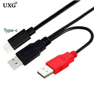 USB Type-C Power Data Male & USB 2.0 Dual Power USB-C Type-C Y 2 az 1-ben Kábel laptophoz és merevlemezhez 80 cm fekete