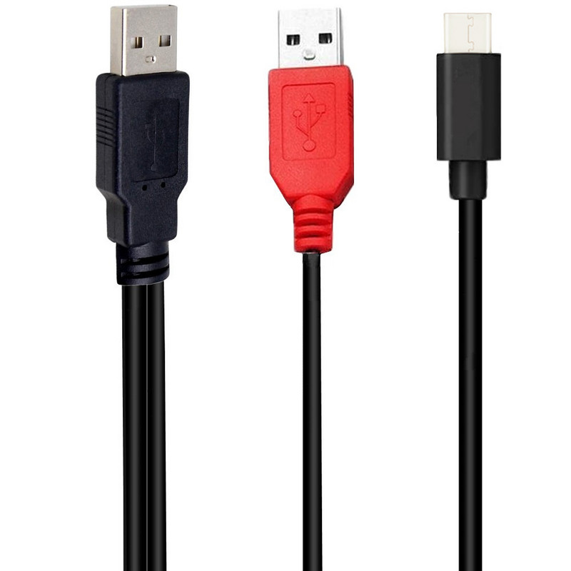 USB Type-C Power Data Male & USB 2.0 Dual Power USB-C Type-C Y 2 az 1-ben Kábel laptophoz és merevlemezhez 80 cm fekete