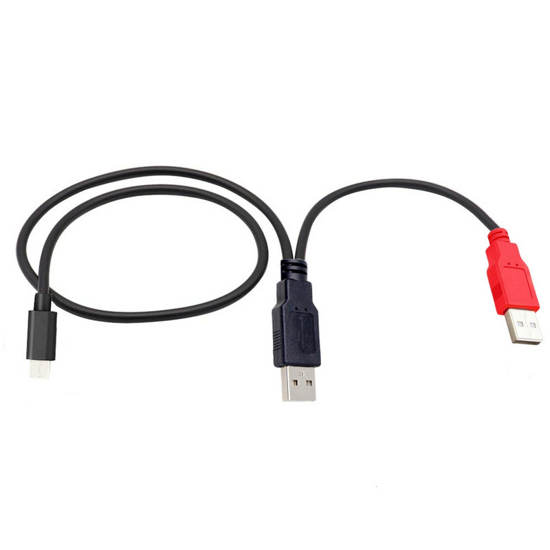 USB Type-C Power Data Male & USB 2.0 Dual Power USB-C Type-C Y 2 az 1-ben Kábel laptophoz és merevlemezhez 80 cm fekete