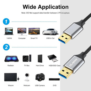CLAVOOP USB кабел 6 фута USB 3.0 кабел, плетен мъжки към мъжки кабел за пренос на данни за монитор, компютър, лаптоп, твърд диск, USB 3.0 хъб