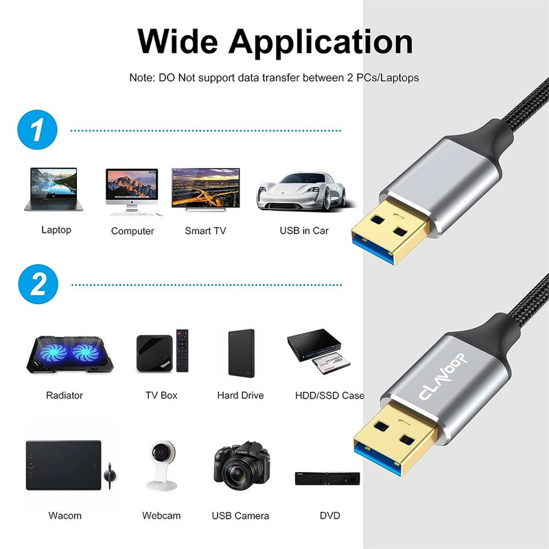 Cablu USB CLAVOOP Cablu USB 3.0 6FT Cablu împletit Mascul la Mascul pentru Transfer de Date pentru Monitor PC Laptop Hard Drive Hub USB 3.0
