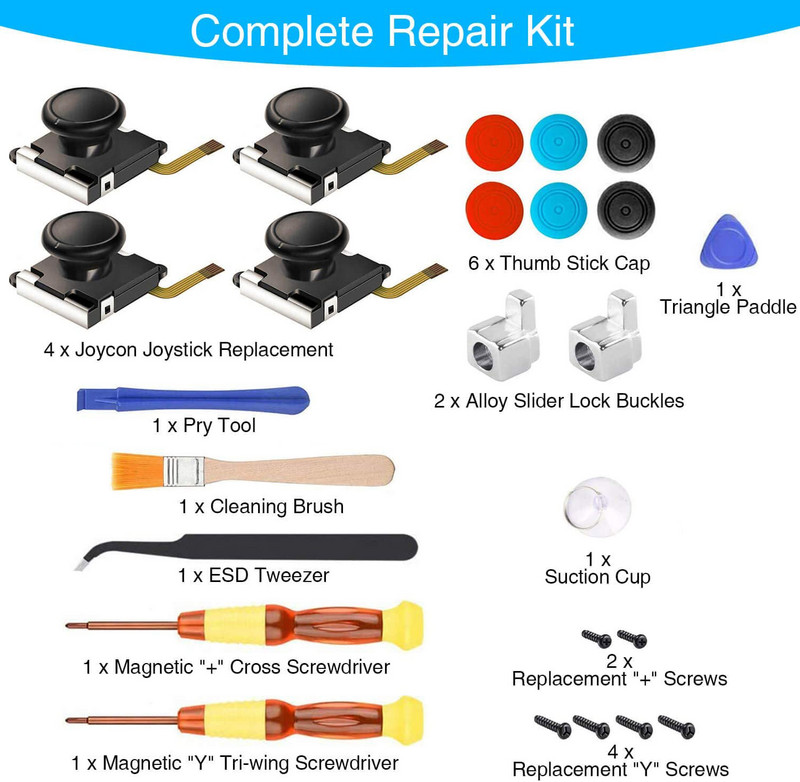 Switch Joypad vasak/parem asendusremondikomplekt Nintendo Switchi kontrolleri pöidlakangide anduri jaoks 3D juhtkangi metallist pandlad