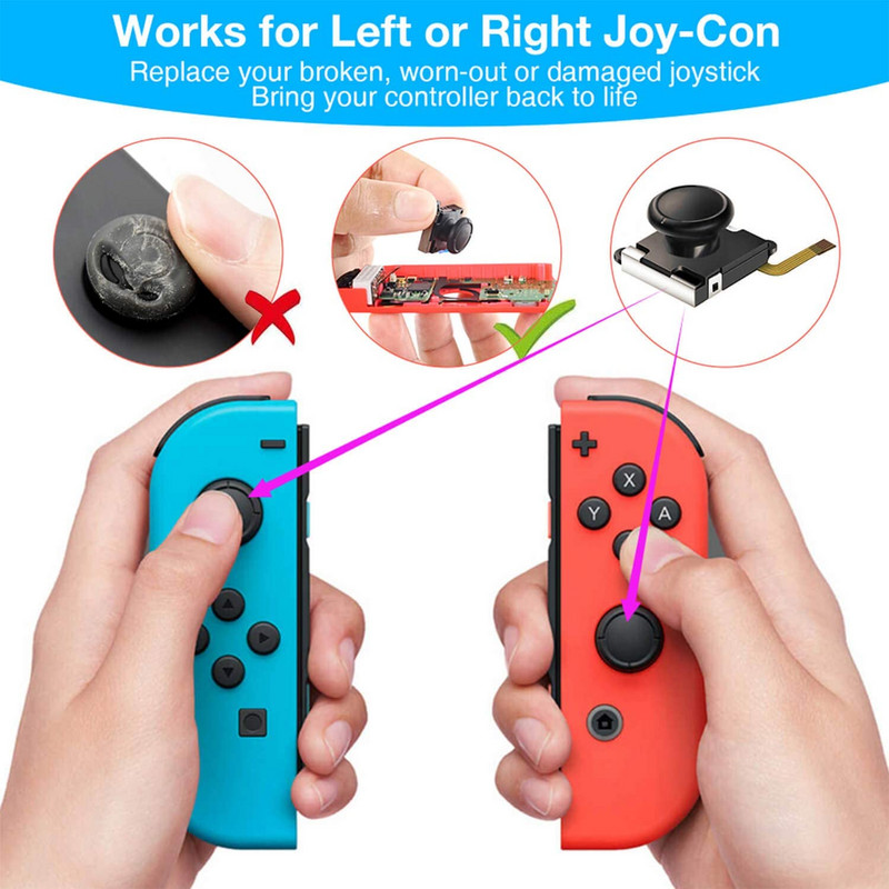 Switch Joypad vasak/parem asendusremondikomplekt Nintendo Switchi kontrolleri pöidlakangide anduri jaoks 3D juhtkangi metallist pandlad
