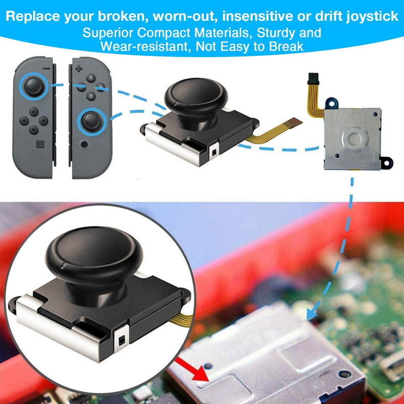 Switch Joypad vasak/parem asendusremondikomplekt Nintendo Switchi kontrolleri pöidlakangide anduri jaoks 3D juhtkangi metallist pandlad
