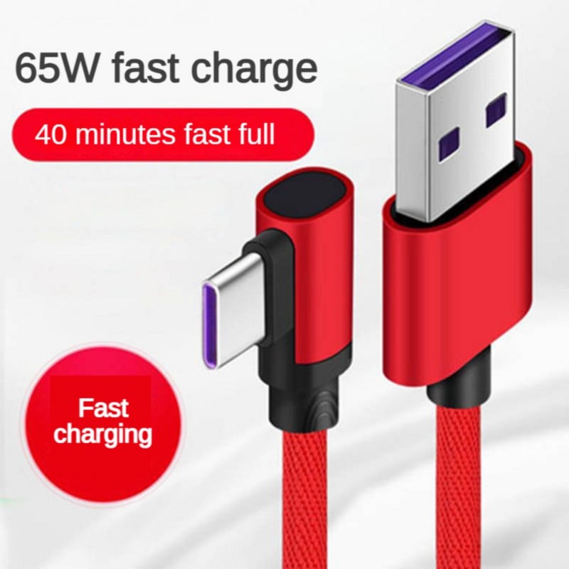 90 fokos könyökös töltő USB kábel Samsung Huawei Xiaomi Gamer mobiltelefon-tartozékokhoz C típusú kábel Power Bank USB C kábel