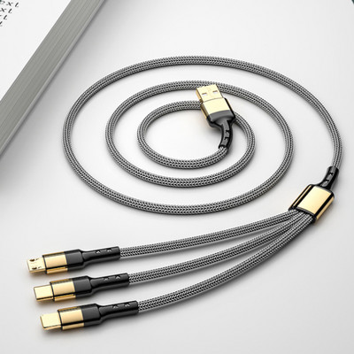 Cablu de încărcare rapidă placat cu aur 3 în 1 Cablu de încărcare de date din metal tip C Micro-USB 5A Linie 1,2M 2M pentru iPhone Android Cablu de date