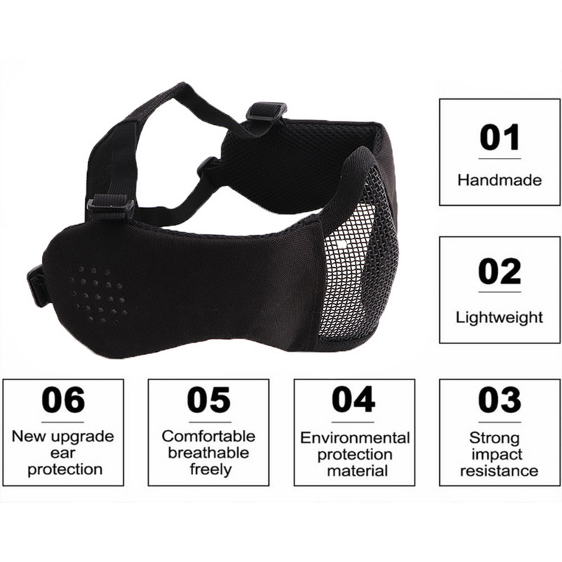 Airsoft veido kaukė su ausų tinkleliu Veidui kvėpuojanti burnos kaukė taktinė dažasvydžio kaukė Softair apsauginė kaukė šaudymo medžioklės įrangai