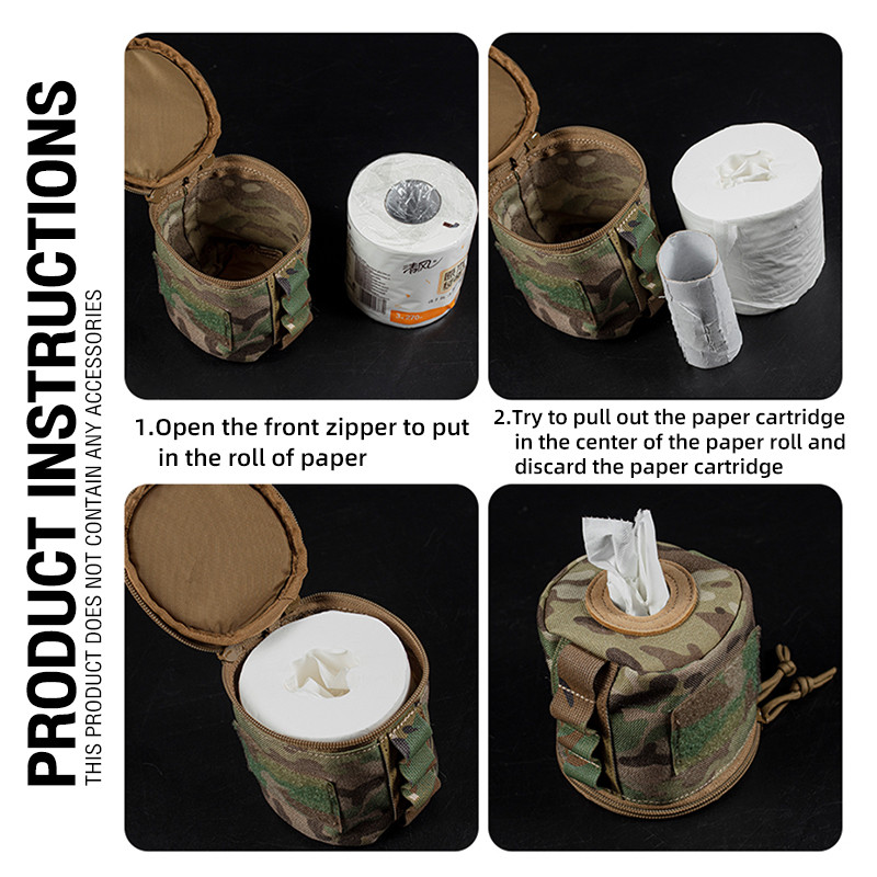 Taktinio audinio tualetinio ritinėlio laikiklio maišelio apvalus dėklas su YKK užtrauktuku apačioje, servetėlių laikymo talpyklos popieriumi