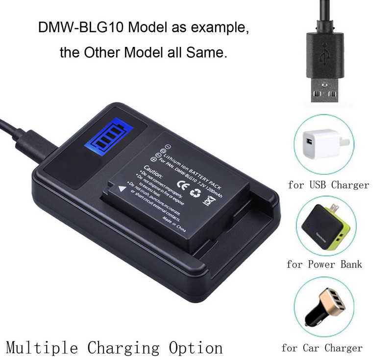 Akumuliatoriaus įkroviklis skirtas Panasonic Lumix DC-TZ90, DMC-TZ100, DMC-TZ101, DDMC-TZ110, DC-TZ200, DC-TZ202, DC-TZ220 skaitmeniniams fotoaparatams