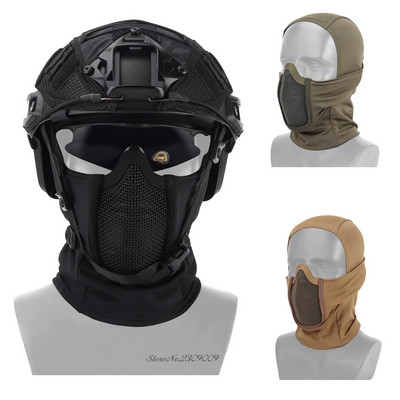 Tactical Balaclava Headdgear Airsoft Paintball Half Face Mask Outdoor Hunting Προστατευτική μάσκα κεφαλής από μεταλλικό πλέγμα