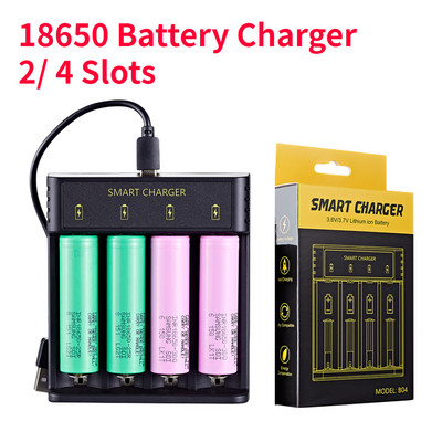 Преносимо 5V 18650 акумулаторно зарядно устройство за литиева батерия USB 2 4 слота, независимо зареждане за електроника 18500 16340 14500 26650