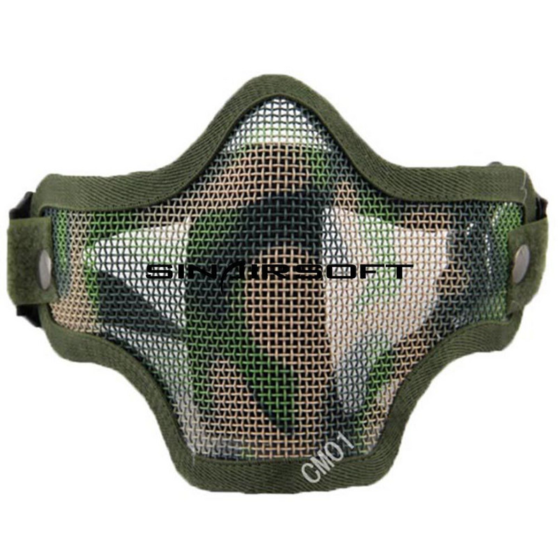 Tactical Strike Steel Mesh Pusė veido medžioklės kaukė Kaukolė Airsoft Kaukės Dažasvydžio lauke Woodland Military CS WarGame PUBG Kaukė
