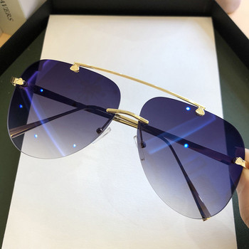 Vintage Rimless Alloy Aviation γυαλιά ηλίου για άνδρες 2023 Gradient γυαλιά ηλίου Γυναικεία μεταλλικά οβάλ αποχρώσεις Μαύρο καφέ