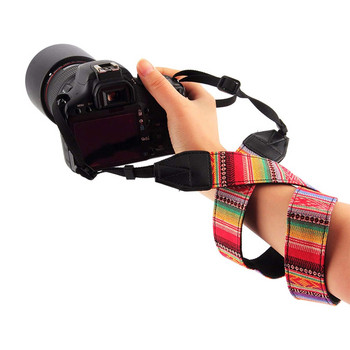 Νέα πολύχρωμη vintage κάμερα τύπου Hippie Ζώνη με λουράκι ώμου, ανθεκτική βαμβακερή για Canon Nikon Sony SLR DSLR