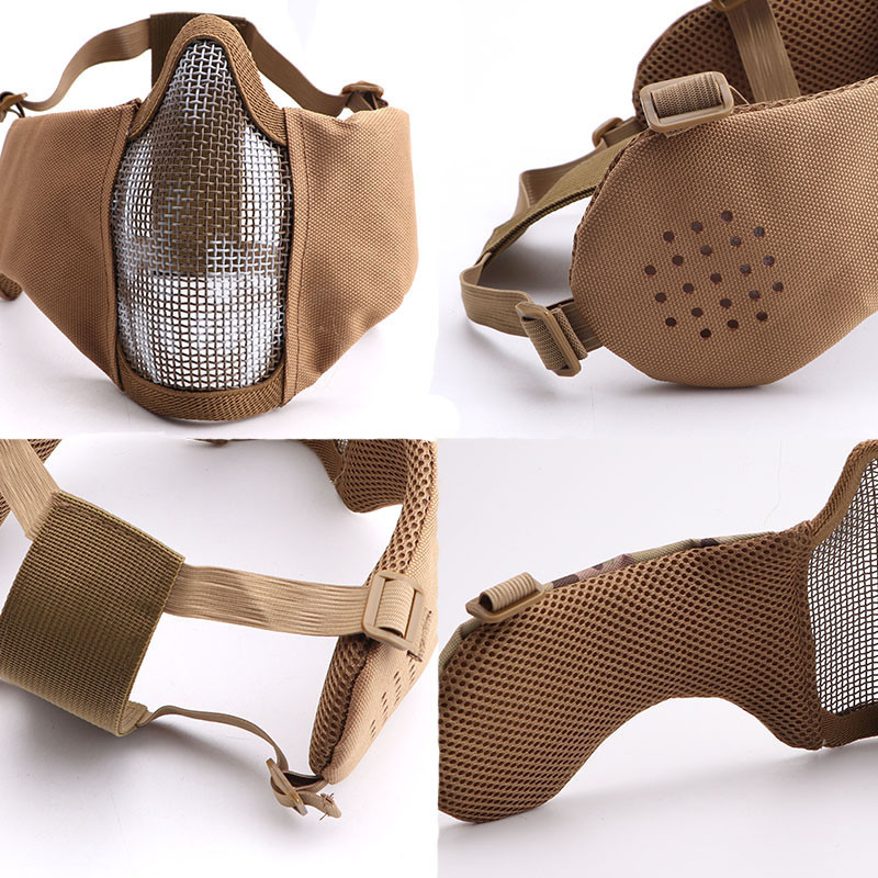 Taktikaline suumask Terasvõrgust hingav kõrvakaitse Näomask jahitarvikud Airsoft Shooting Paintball Softair mask