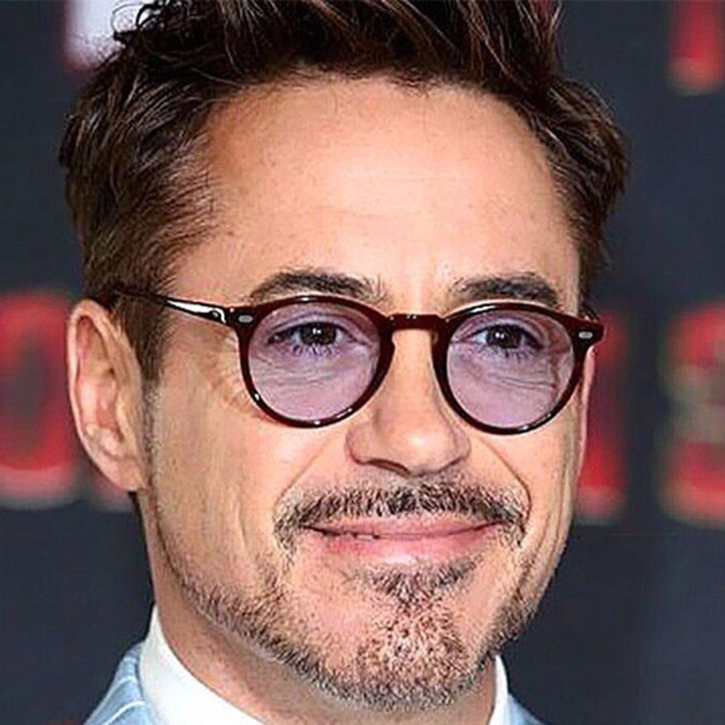 Robert Downey Akiniai nuo saulės Acetatas Retro klasikiniai apvalūs akiniai nuo saulės unisex Vasaros mados senoviniai akiniai Raudoni geltonai mėlyni violetiniai
