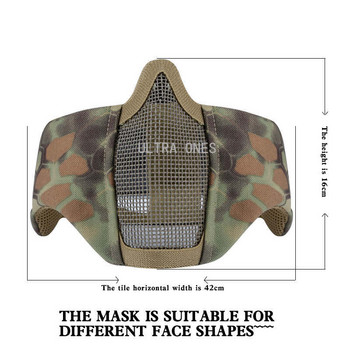 Tactical Half Face Mask with Ear Protection Metal Mesh Camouflage Airsoft Cs Game Protective Guard Mask