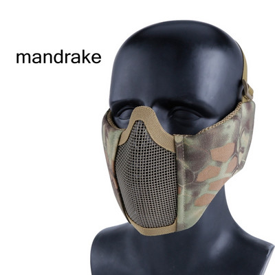 Mască tactică pentru jumătate de față cu protecție pentru urechi plasă metalică Camuflaj Airsoft Cs Game Mască de protecție