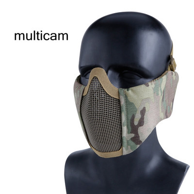 Mască tactică pentru jumătate de față cu protecție pentru urechi plasă metalică Camuflaj Airsoft Cs Game Mască de protecție