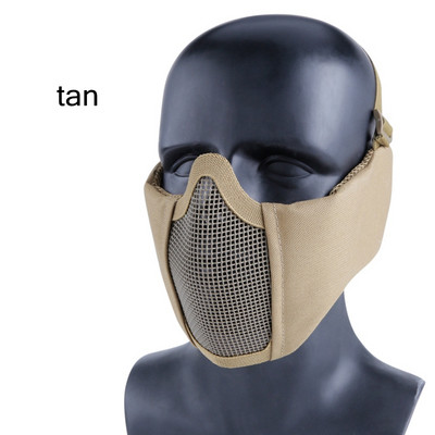 Mască tactică pentru jumătate de față cu protecție pentru urechi plasă metalică Camuflaj Airsoft Cs Game Mască de protecție