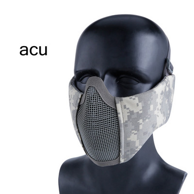 Mască tactică pentru jumătate de față cu protecție pentru urechi plasă metalică Camuflaj Airsoft Cs Game Mască de protecție