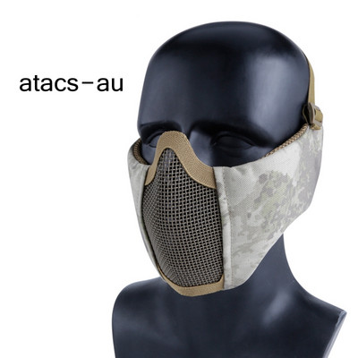 Mască tactică pentru jumătate de față cu protecție pentru urechi plasă metalică Camuflaj Airsoft Cs Game Mască de protecție