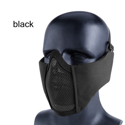 Mască tactică pentru jumătate de față cu protecție pentru urechi plasă metalică Camuflaj Airsoft Cs Game Mască de protecție