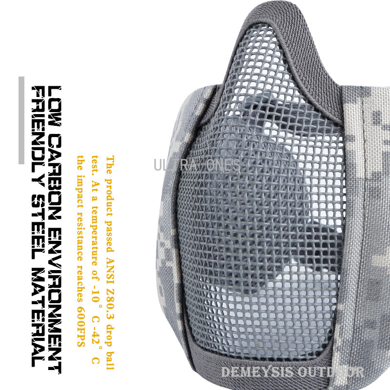 Mască tactică pentru jumătate de față cu protecție pentru urechi plasă metalică Camuflaj Airsoft Cs Game Mască de protecție