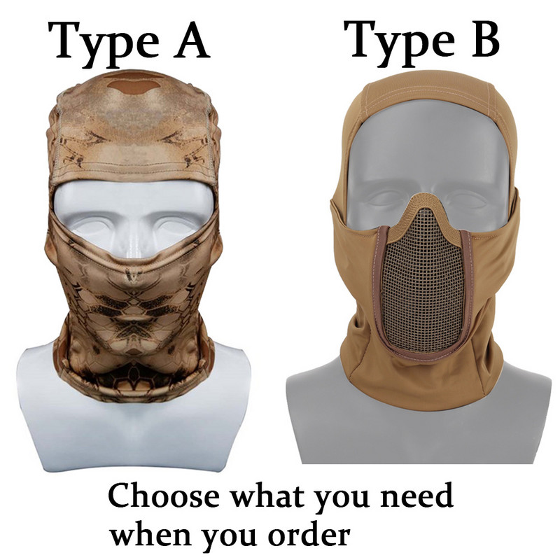 Taktikaline kogu näomask Balaclava Cap Mootorratas Armee Airsoft Paintball Peakatted Metallist võrgust jahikaitsemask CS Cosplay
