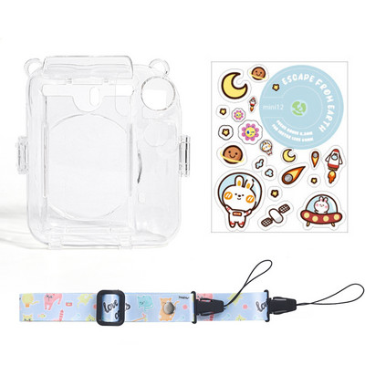 „Mini 12“ apsauginio krištolo dėklo atnaujinimas su nuotraukų saugojimo kameros dėklu „pasidaryk pats“ lipduko petnešėlė, skirta „Fujifilm Instax Mini 12“