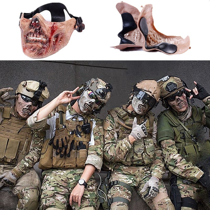 CS Cosplay Horror Skull Zombie Airsoft Kaukė Plastikinė Pusė Veido Dažasvydžio medžioklės kaukė Hallowmas Siaubingos kaukės
