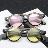 XaYbZc 2023 Fashion Vintage Round SteamPunk Flip Up Akiniai nuo saulės Klasikiniai dvigubo sluoksnio Clamshell dizaino akiniai nuo saulės Oculos De Sol
