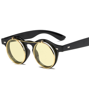 XaYbZc 2023 Fashion Vintage Στρογγυλά SteamPunk Flip Up Γυαλιά ηλίου Κλασικά διπλά στρώματα γυαλιά ηλίου Oculos De Sol