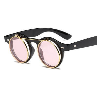 XaYbZc 2023 Fashion Vintage Round SteamPunk Flip Up Akiniai nuo saulės Klasikiniai dvigubo sluoksnio Clamshell dizaino akiniai nuo saulės Oculos De Sol