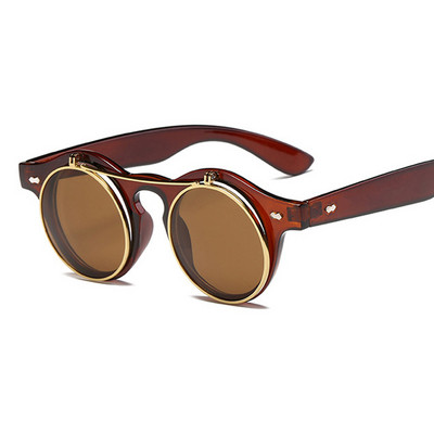 XaYbZc 2023 Fashion Vintage Round SteamPunk Flip Up Akiniai nuo saulės Klasikiniai dvigubo sluoksnio Clamshell dizaino akiniai nuo saulės Oculos De Sol