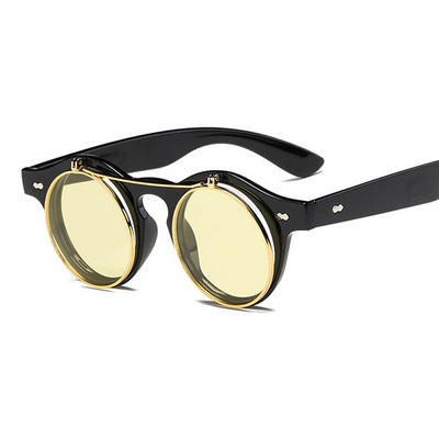 XaYbZc 2023 Fashion Vintage Round SteamPunk Flip Up Akiniai nuo saulės Klasikiniai dvigubo sluoksnio Clamshell dizaino akiniai nuo saulės Oculos De Sol
