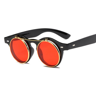 XaYbZc 2023 Fashion Vintage Round SteamPunk Flip Up Akiniai nuo saulės Klasikiniai dvigubo sluoksnio Clamshell dizaino akiniai nuo saulės Oculos De Sol