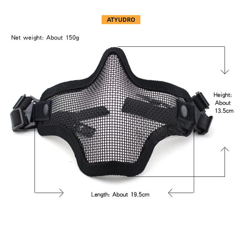 ATYUDRO Taktička maska za pucanje na pola lica Airsoft prozračna čelična mreža s niskim udjelom ugljika Zaštitna sigurnosna oprema za paintball Wargame