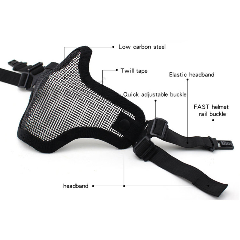 ATYUDRO Taktička maska za pucanje na pola lica Airsoft prozračna čelična mreža s niskim udjelom ugljika Zaštitna sigurnosna oprema za paintball Wargame