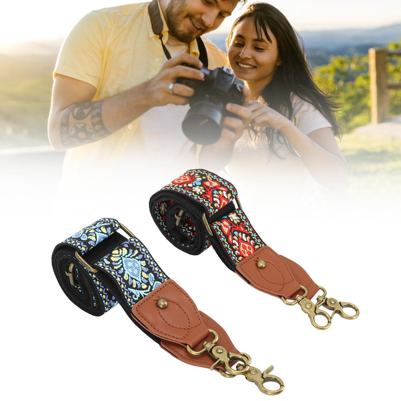 Retro etnilises stiilis kaamerarihm, kootud paksendatud polüestrist kaamera kaela õlarihm välifotograafia varustus suurepärane kingitus N