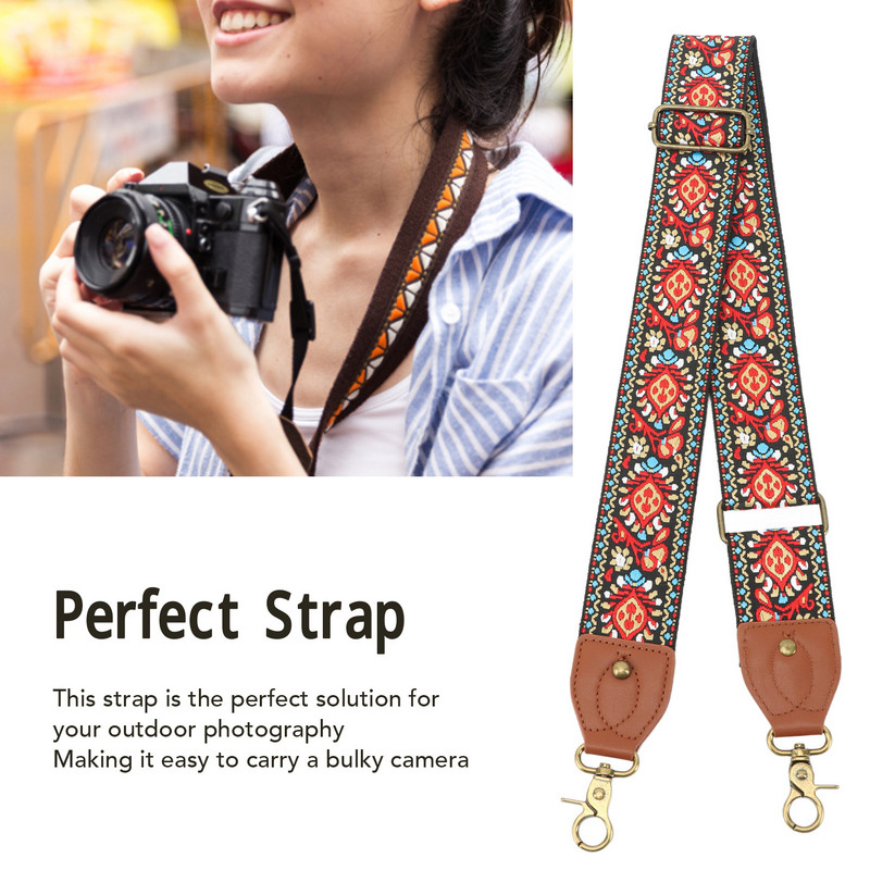 Retro etnilises stiilis kaamerarihm, kootud paksendatud polüestrist kaamera kaela õlarihm välifotograafia varustus suurepärane kingitus N