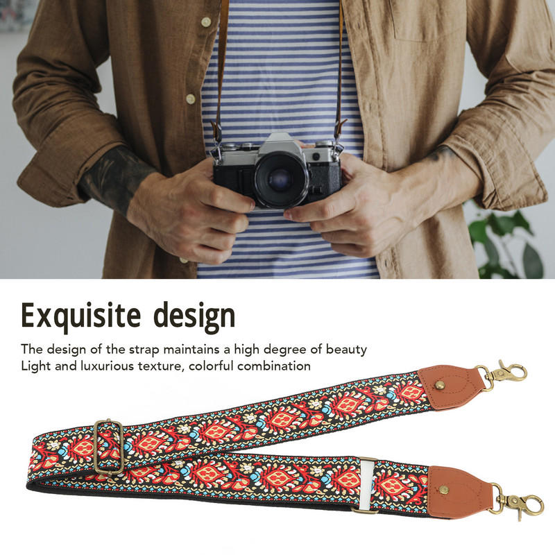 Retro etnilises stiilis kaamerarihm, kootud paksendatud polüestrist kaamera kaela õlarihm välifotograafia varustus suurepärane kingitus N
