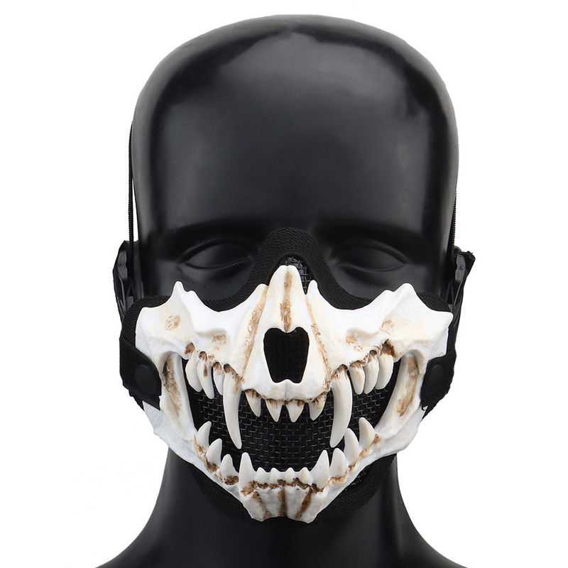 Dažasvydžio ilčių kaukė iš plieno tinklelio pusės veido kaukės dangtelis, apsaugantis veidą, skirtas Helovino šaudymui, važiavimui dviračiu, medžioklei, priedai Kaukė