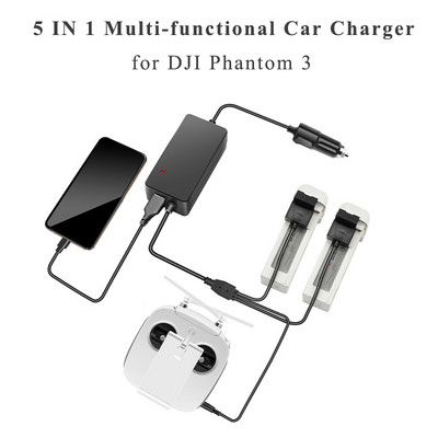 5 IN 1 Car Charger for DJI Phantom 3 Advanced Professional Drone Battery Remote Controller Smart Charging USB Port Accessories