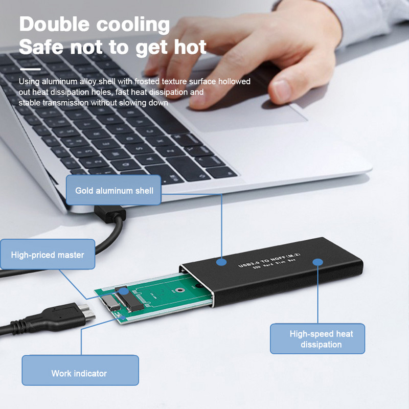 USB 3.0 aliuminio lydinio kietojo kūno disko korpusas kietasis diskas disko dėžutė, laikymo dėklo adapterio palaikymas M.2 SATA protokolo kietasis diskas