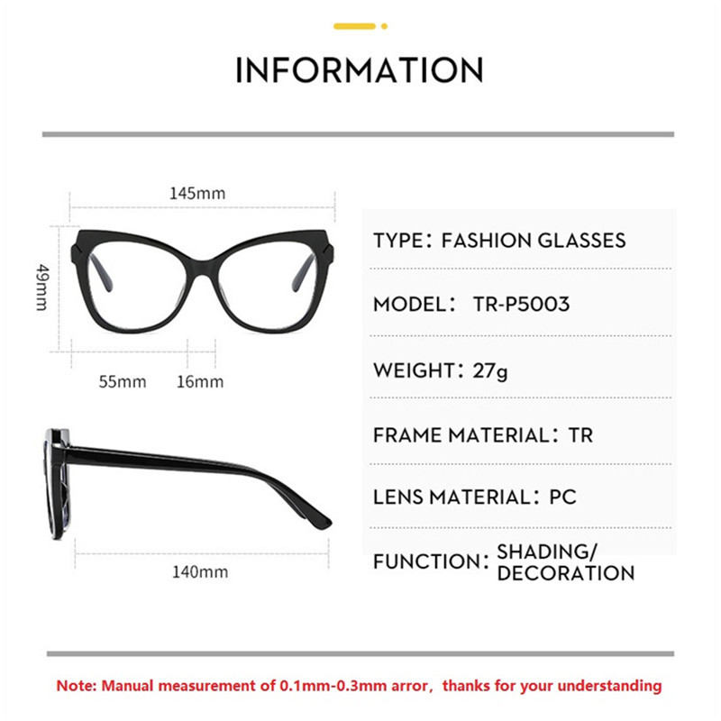 Moteriški akiniai 2022 m. Trend Cat's Eye Plokščias veidrodis TR90 Anti-mėlynas šviesus akinių rėmelis Paprasti akiniai Oculos De Grau Feminino