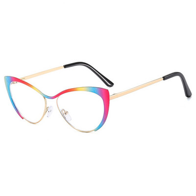 Uus mood Retro Anti Blue Light Cat Eye Naiste prillid Metallraamiga Lugemisarvuti Läbipaistva objektiiviga Naiste lihtsad prillid