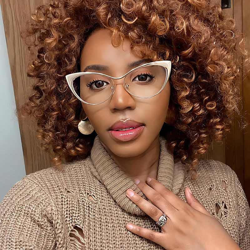 Uus mood Retro Anti Blue Light Cat Eye Naiste prillid Metallraamiga Lugemisarvuti Läbipaistva objektiiviga Naiste lihtsad prillid